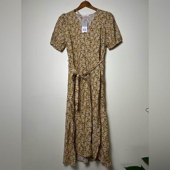 Primark Cares Womens Floral Tan Midi Dress XS Boho Cottagecore Summer Casual - Picture 1 of 16